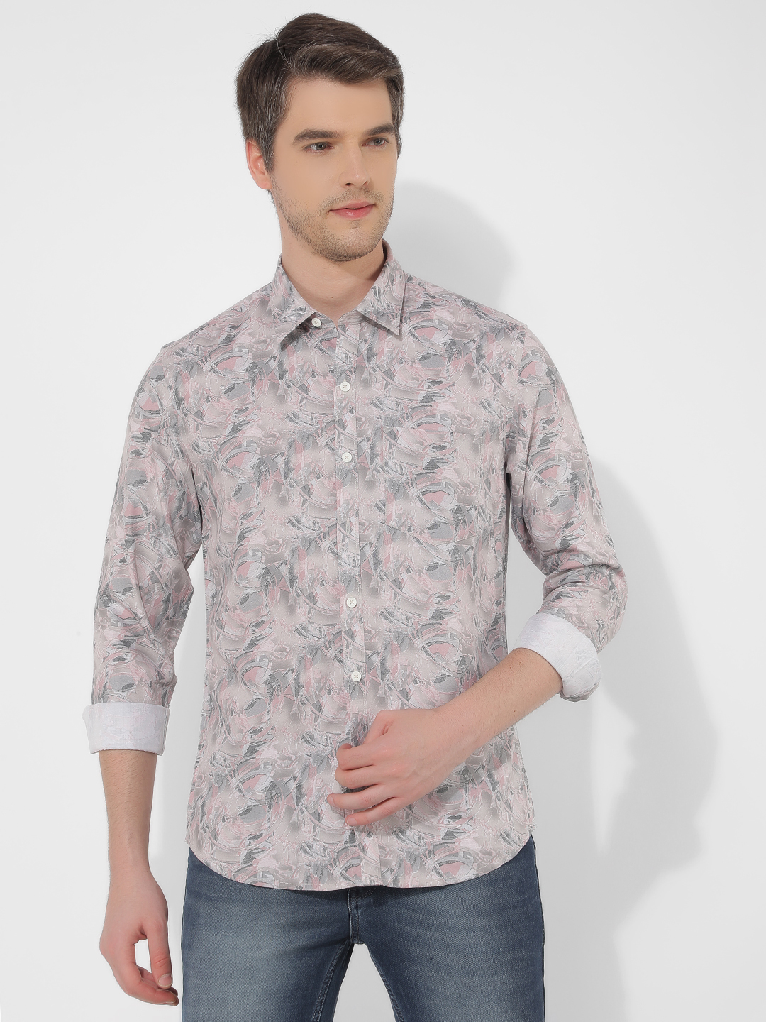 Numero Uno Men Floral Print Pink Shirt